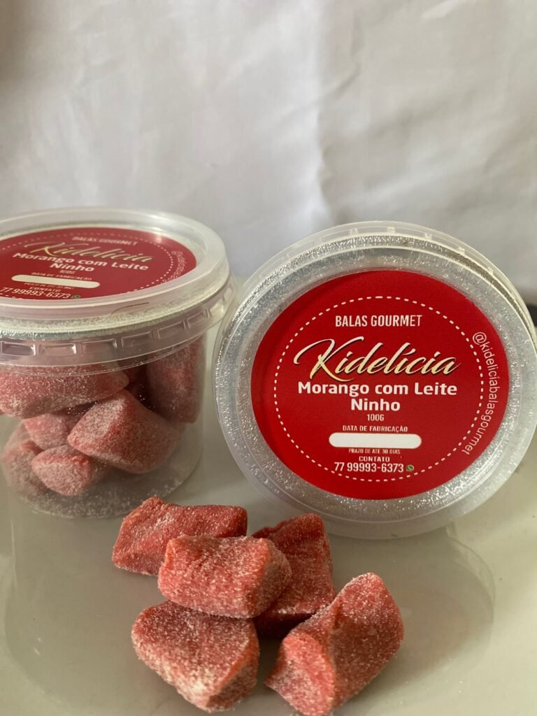 Balas Gourmet Kidelicia – Morango com Leite Ninho