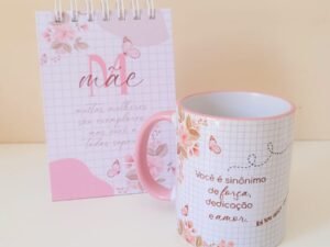Kit Presente Afeto Rosa – Caneca + Bloco