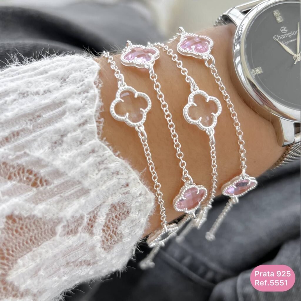 Pulseira Van Cleef 18cm com 3 Trevos 10mm em Cristal