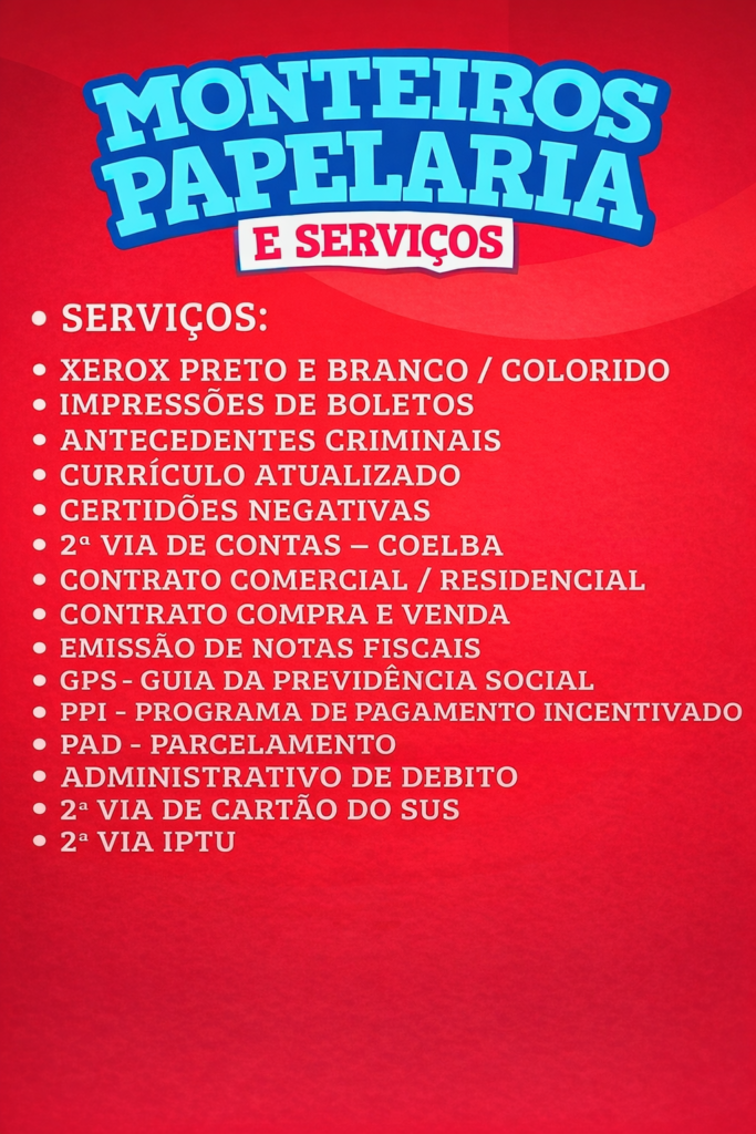 🖨️ Serviços – Monteiros Papelaria e Serviços