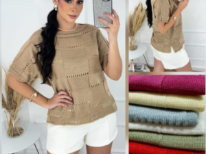✨ Blusa Tricô Modal com Fios Dourados
