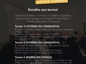 Inscrições para novas turmas das oficinas Reunir estão abertas