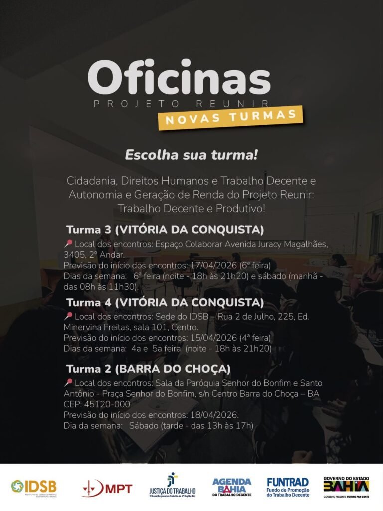 Inscrições para novas turmas das oficinas Reunir estão abertas