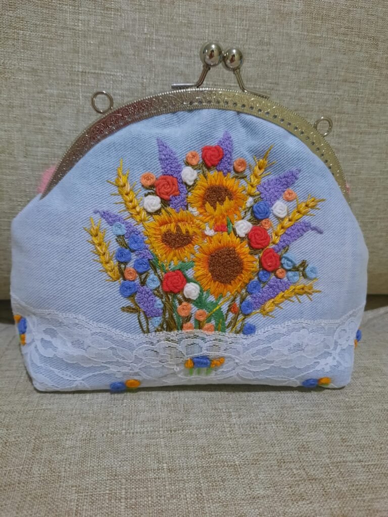 Bolsa Clássica Fecho da Vovó – Jeans Bordado com Renda