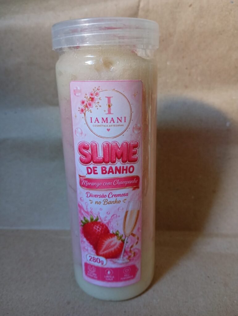 Sabonete slime de banho. 280g. Fragrância morango com champanhe.